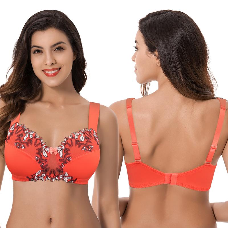 Women's Plus Size Minimizer Wireless Unlined Bra with Embroidery Lace Spandex Womenswear