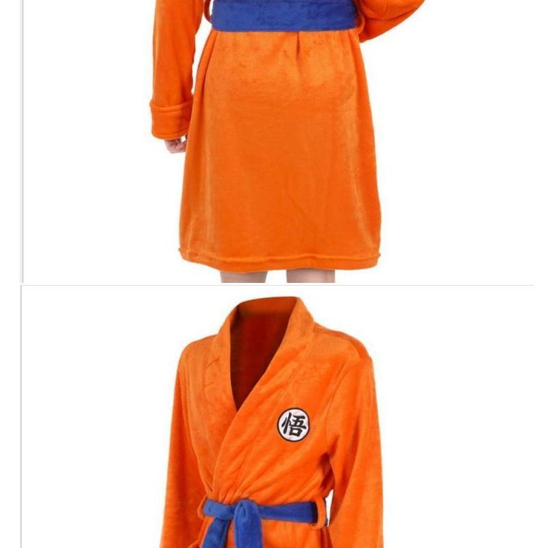 Orange Anime Dragon Son Goku Kakarotto Sleepwear Shower Robe Japan Kimono Bathrobe Winter Warm Nightwear Loungewear Night Gown