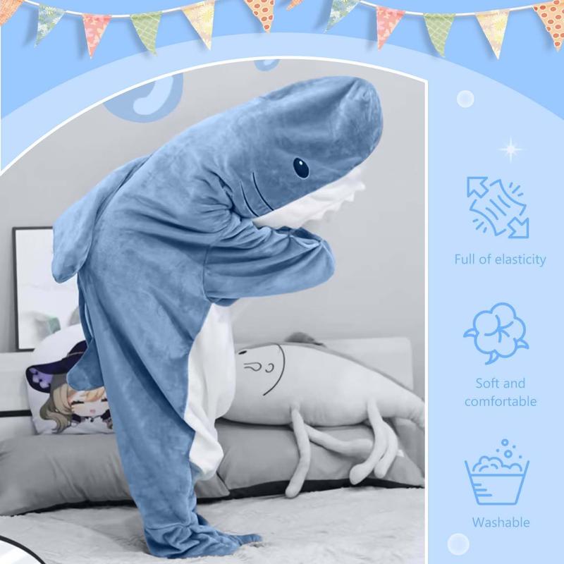 Shark Blanket Hoodie Onesie Adult & Kid, Wearable Shark Blanket, Shark Sleeping Bag, Soft Cozy Shark Onesie Costume  Clothing Women Comfort Long Sleeve Minimalist