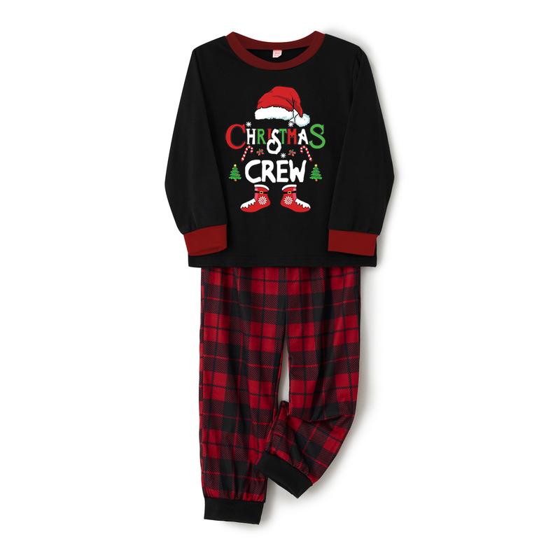 Hot New Christmas Family Pajamas Matching Set, Long Sleeve Letters Print T-shirt with Plaid Pants Sleepwear Loungewear