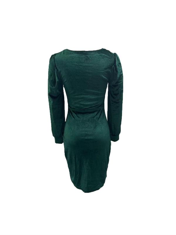 Women's Velvet Bodycon Dress, Elegant Bishop Sleeve Sweetheart Neck Split Hem Dress for Party Dating Wear, Ladies Clothes for All Seasons