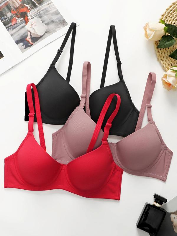 Women's Plain Underwire Adjustable Strap Underwear, Basic Comfort Breathable Push Up Bra for Daily Wear, Bras for Women, Lady Lingerie Outfit