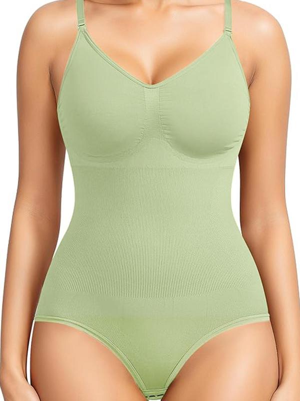 Women's Solid Adjustable Strap Cami Shapewear Bodysuit with Open Crotch Design, High Stretch Seamless Spaghetti Strap Body Shapewear Clothing for Daily Wear, Women's Shapewear