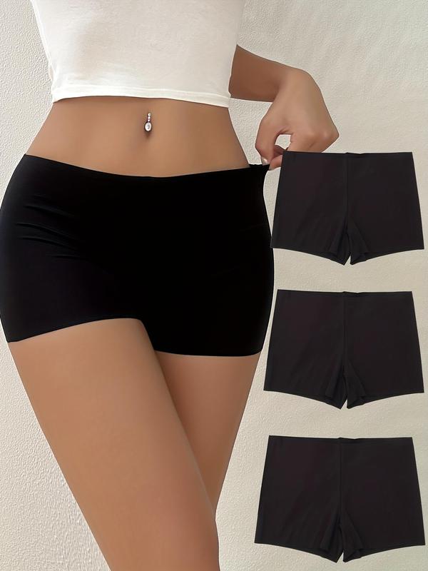 Women's 3pcs Solid Breathable Comfortable Boyshorts, Drop Waist Seamless Anti-exposure Shorts for Women, Women's Underwear for All Seasons