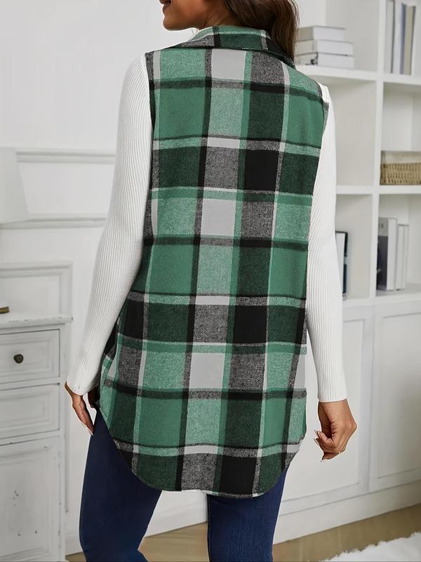 Women's Plaid Print Open Front Vest Coat, Casual Sleeveless Outerwear for Spring & Fall, Ladies Clothes for Daily Wear