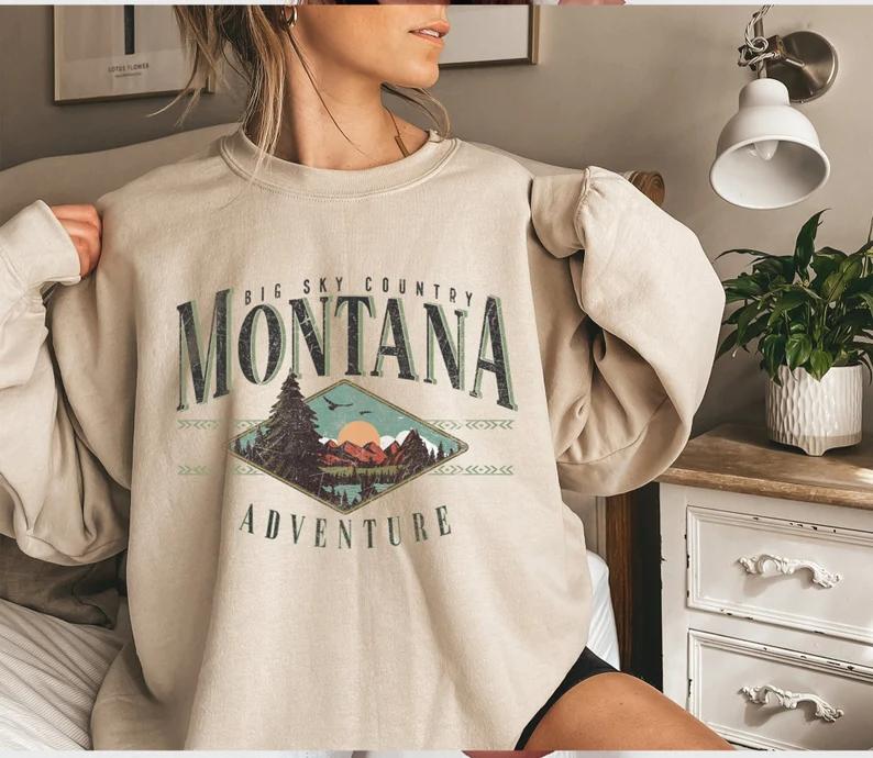 Montana Sweatshirt, Retro Sweatshirt, Unisex Sweatshirt, Mountain Sweatshirt, Nature Sweatshirt, Montana Crewneck, Montana Sweater Cotton Spandex