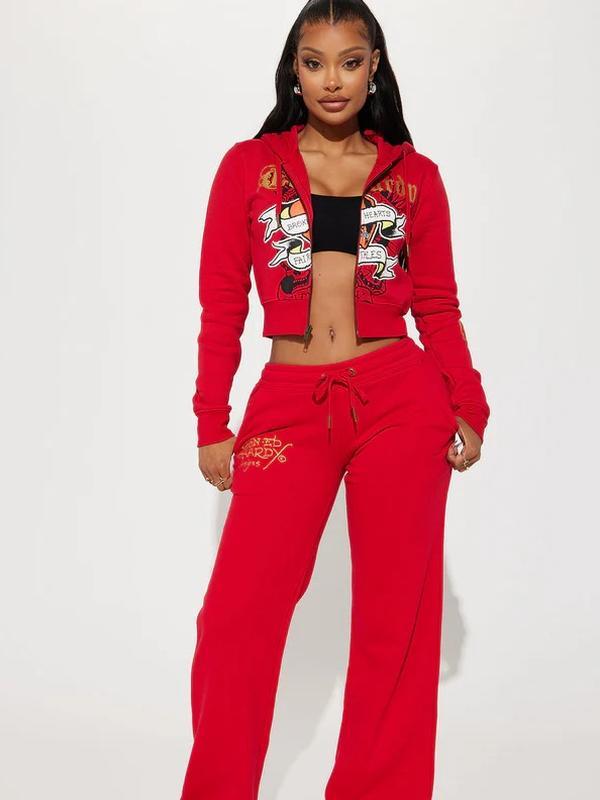 Broken Hearts Ed Hardy Wide Leg Pant - Red