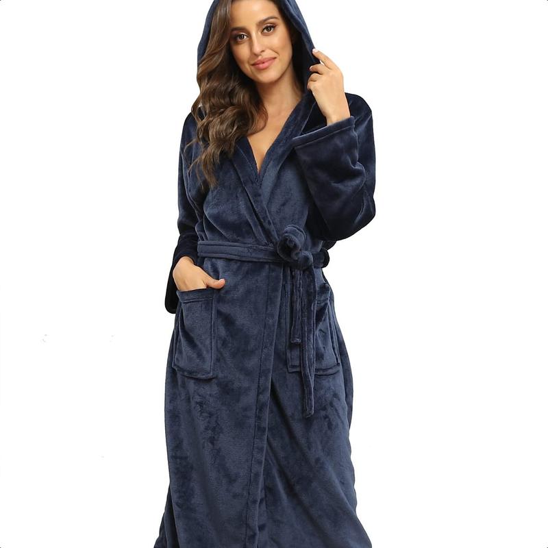 Christmas Gift Women's Plush Hooded Bathrobe Winter Warm Robes Soft Fleece Long Robe Luxury Dressing Gown