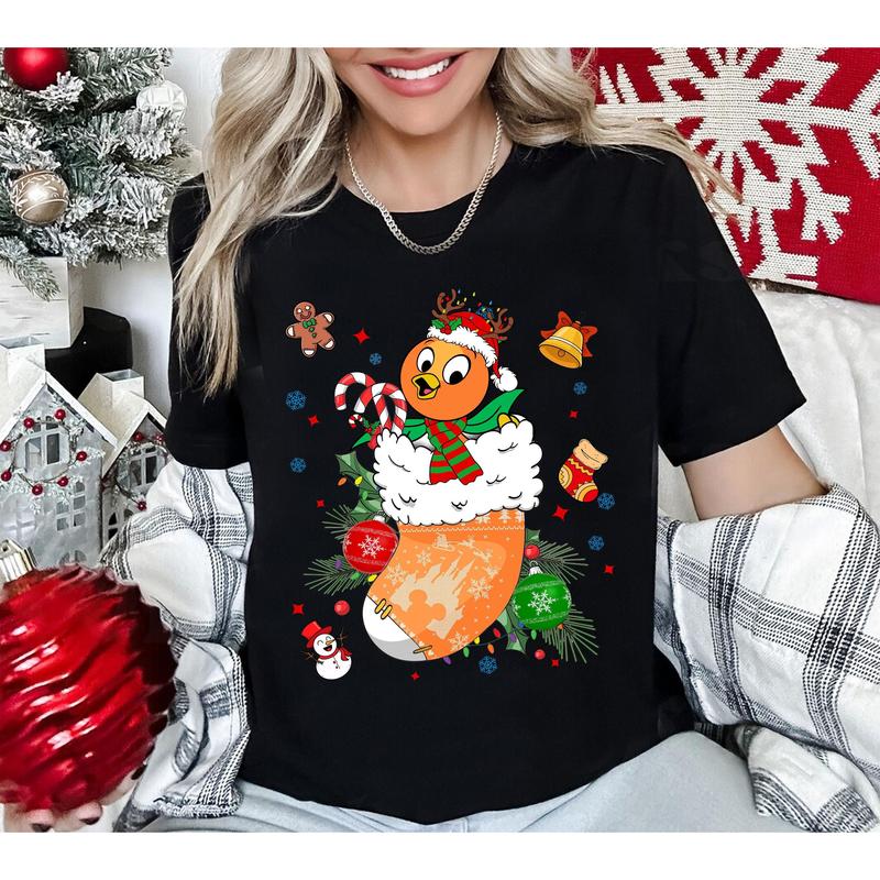 Cartoon Channel Orange Bird  Christmas Sock t shirt,  Santa Christmas Hat Tee, Cartoon Family Vacation Trip Gift 2024, Christmas Squad