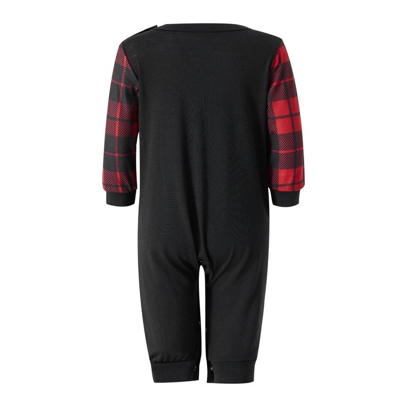 Hot New Christmas Family Pajamas Matching Set, Long Sleeve Letters Print T-shirt with Plaid Pants Sleepwear Loungewear