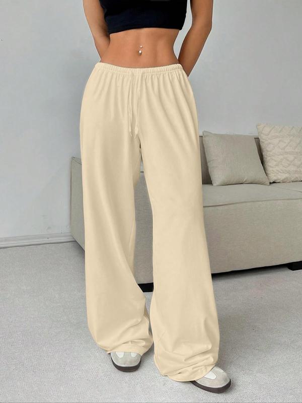 Women's Plain Drawstring Waist Wide Leg Pants, Casual Comfy Trousers for Daily Wear, Ladies Bottoms for All Seasons