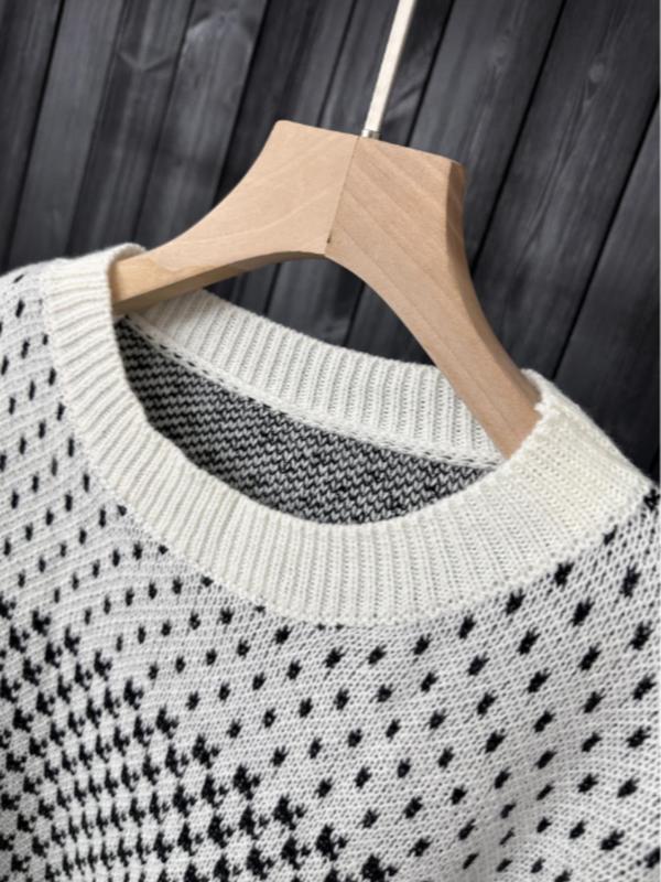  Houndstooth Print Drop Shoulder Sweater, Casual Long Sleeve Round Neck Jumper for Daily Outdoor Wear, Women Plus Clothing for All Seasons