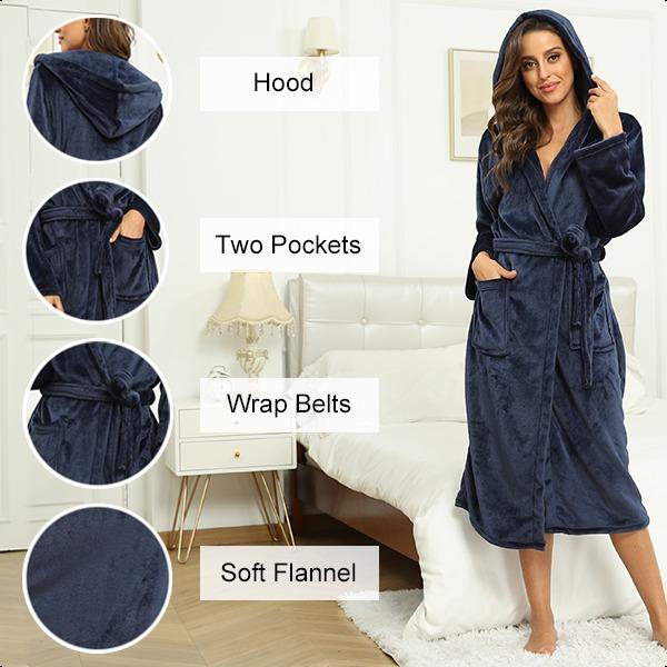 Christmas Gift Women's Plush Hooded Bathrobe Winter Warm Robes Soft Fleece Long Robe Luxury Dressing Gown