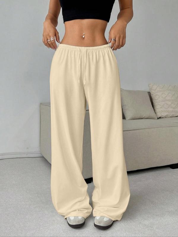 Women's Plain Drawstring Waist Wide Leg Pants, Casual Comfy Trousers for Daily Wear, Ladies Bottoms for All Seasons