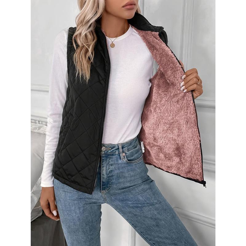 Women's Vest Padded Stand CollarLightweight Outerwear Casual Zip Pocket QuiltedVest Coat for Women