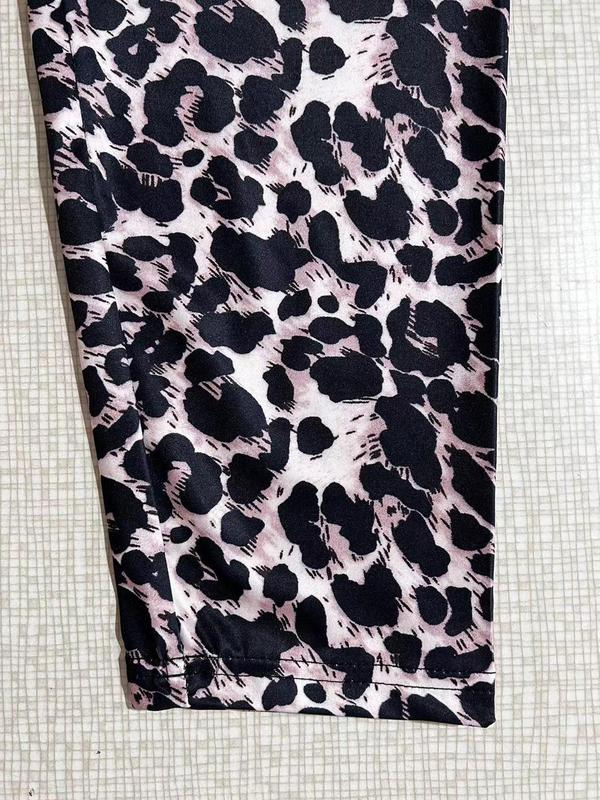 Plus Size Leopard Print Elastic Waist Leggings, Casual Comfy High Waist Skinny Pants for Women, Women's Bottoms for Summer