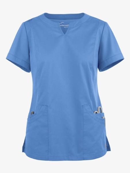 Women's Butter-Soft Stretch Scrub Top with Notch Neckline and 4 Pockets - Clothing, Womenswear