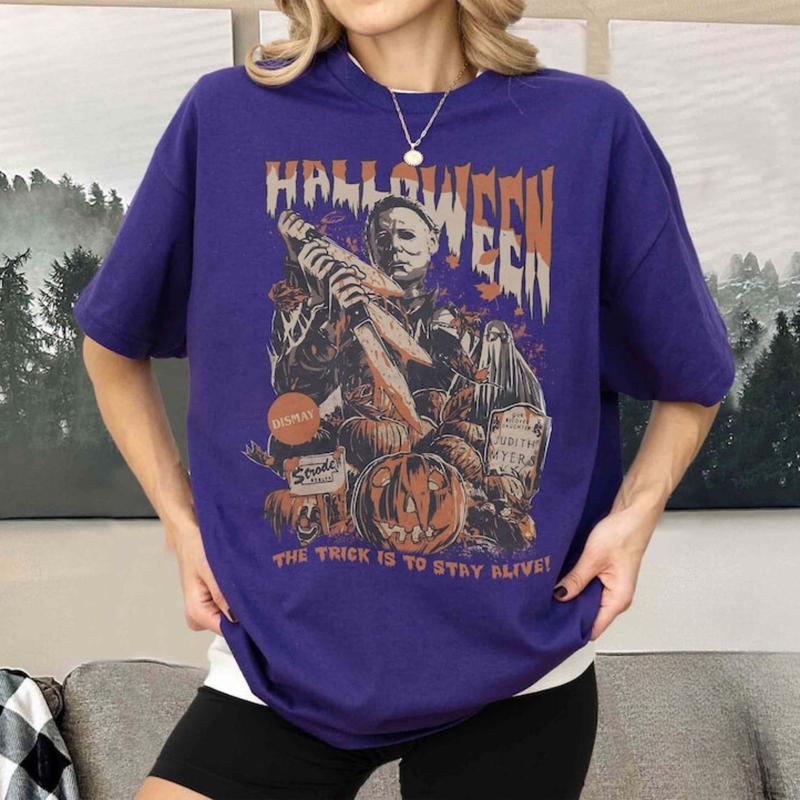 Vintage Michael Myers Halloween Shirt,  Myers Thriller Friday the 13th Shirt Crewneck Casual Cotton Womenswear Style T-Shirt Comfort Top Hoodie Underwear