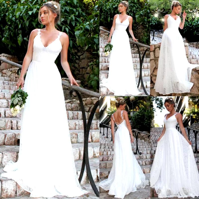 Womens Sleeveless Long Lace Formal Party Dress Prom Wedding Bridesmaid Ball Gown Dress White Boho Style Beach Maxi Dress Does not apply