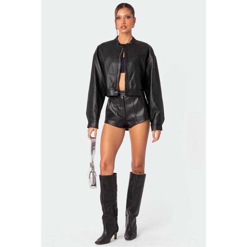 Ramona High Rise Faux Leather Micro Shorts