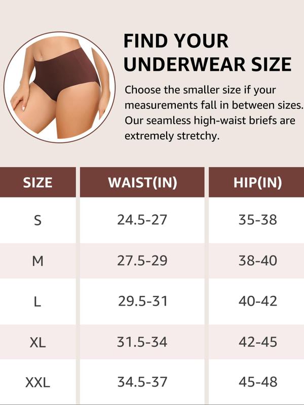 Women's Solid Color High Waist Briefs, Soft Comfy Breathable Seamless Knicker for Daily Wear, Ladies Underwear for All Seasons