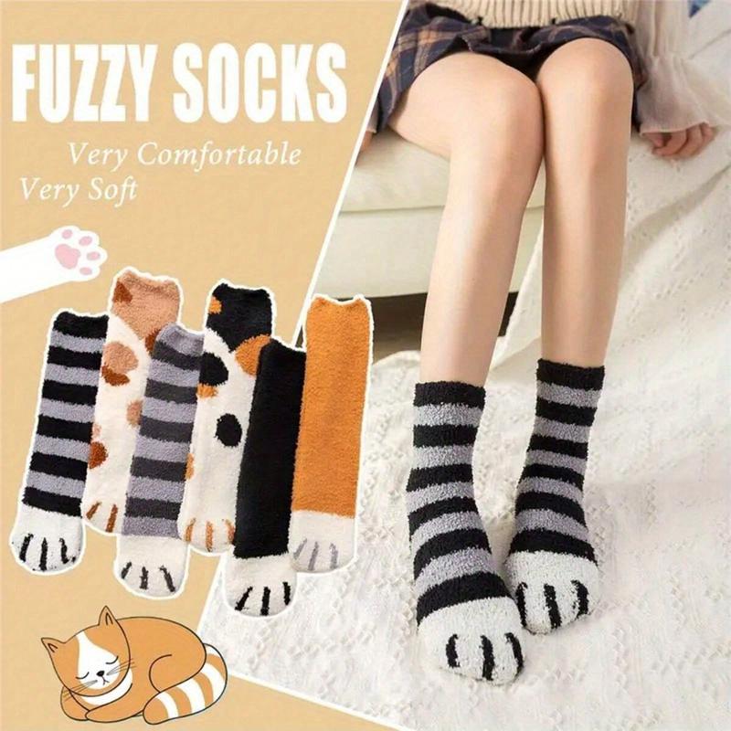 5 Pairs Women's Cozy Soft Plush Animal Socks Plush Cute Cat Paw Sleep Warm Socks Womenswear Underwear Womenswear Underwear