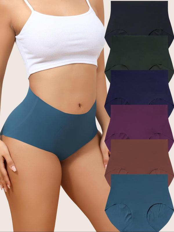 Women's Solid Color High Waist Briefs, Soft Comfy Breathable Seamless Knicker for Daily Wear, Ladies Underwear for All Seasons