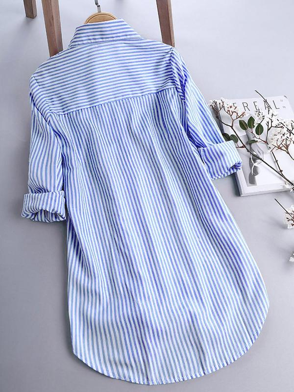 Women's Striped Print Button Shirt, Casual Long Sleeve Collared Button Up Blouse for Spring & Fall, Ladies Clothes for Daily Wear