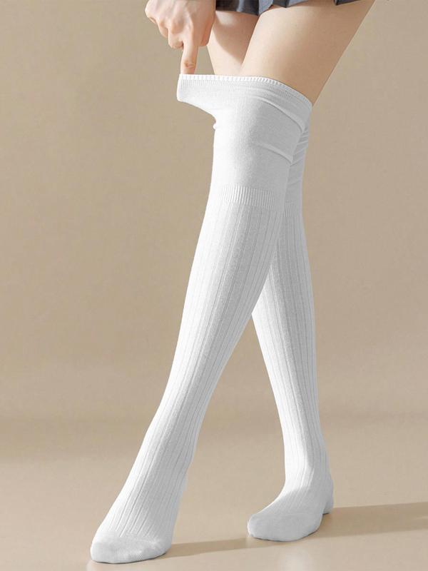 Women's Solid Over The Knee Socks, Casual Comfy Breathable Thigh High Socks for Daily Wear, Ladies Socks for All Seasons