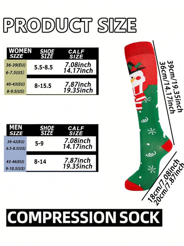 Women's Christmas Themed Over The Calf Socks, Casual Comfortable Breathable Compression Socks for Daily Wear, Women's Socks for All Seasons