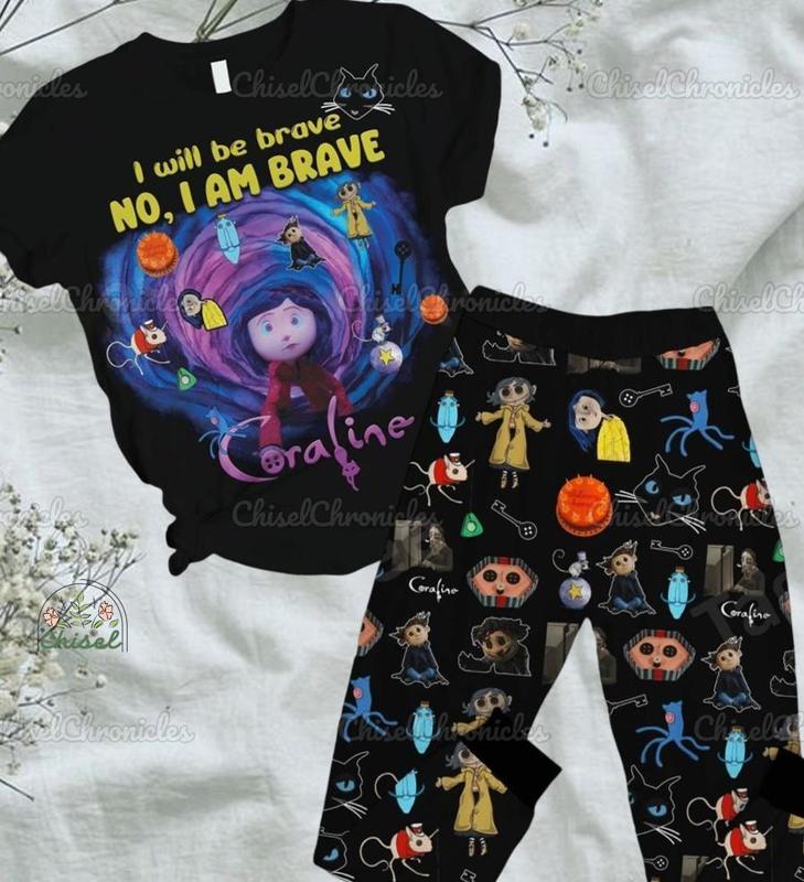 Coraline Movie Pajamas Set, Coraline Shirt, Coraline Movie Shorts, Coraline Doll Holiday Pajamas, Funny Coraline Shirt, Halloween Gift, Halloween Shirt, Holiday Pajamas, pajamas, sleepwear, family uniforms, holiday wear, Clothing