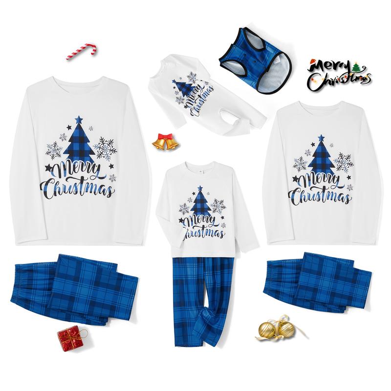 Family Matching Christmas Pajamas, Christmas Tree&Letter Print Long-Sleeved Tops + Plaid Trousers Sleepwear Outfits Pants Womenswear