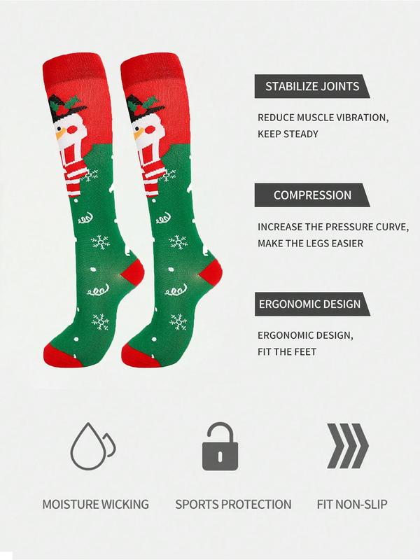 Women's Christmas Themed Over The Calf Socks, Casual Comfortable Breathable Compression Socks for Daily Wear, Women's Socks for All Seasons