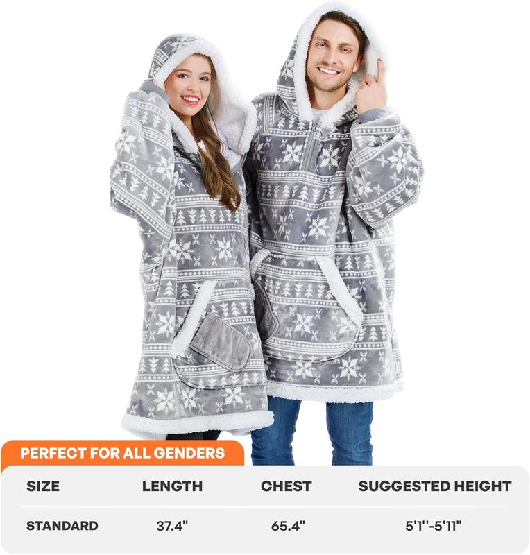 Christmas 2024 Gifts Giggling Getup Wearable Blanket Hoodie for Women Men - Oversized Flannel Sherpa Fleece Sweatshirt Blanket - with Giant Pocket & Sleeves - Cozy Warm Blanket Gifts for Adults Grey Snowflake