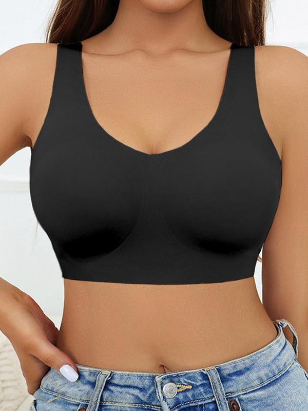 Women's Solid Color Seamless Wireless Bra, Casual Comfortable Breathable Lingerie Top for Daily Wear, Underwear for All Seasons