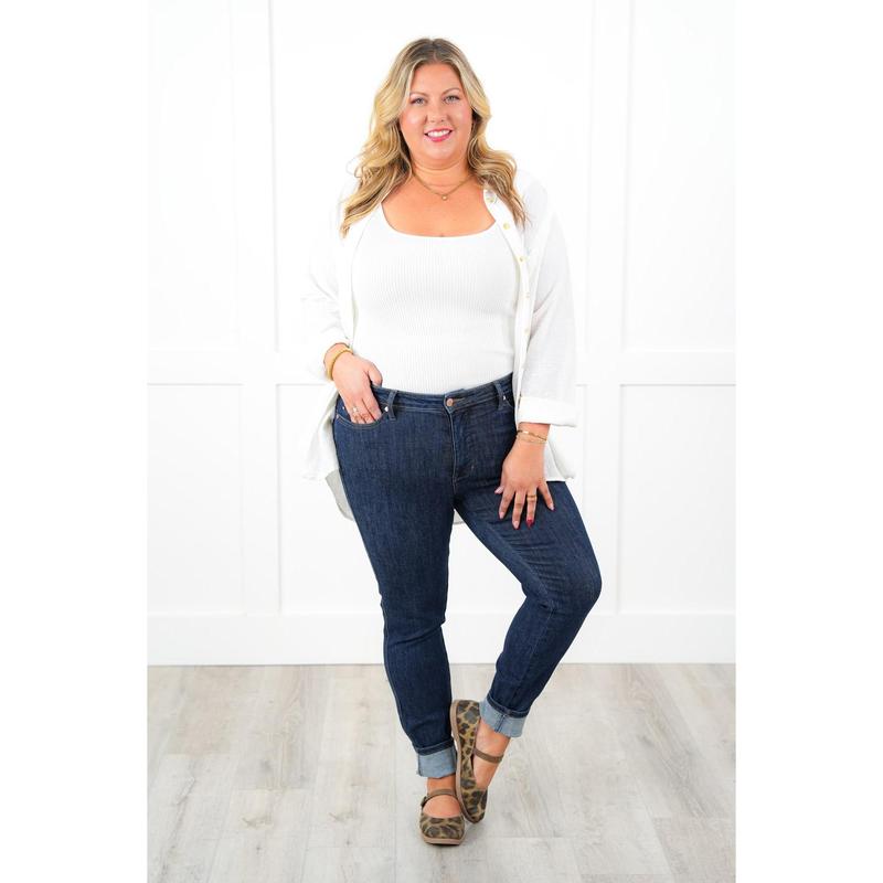 Judy Blue Mid Rise Dark Wash Classic Tummy Control Skinny Jeans