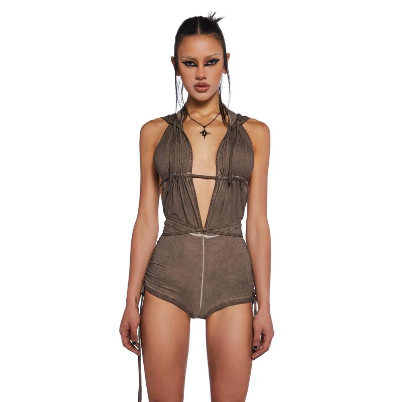 Downbeat Hooded Romper - Brown