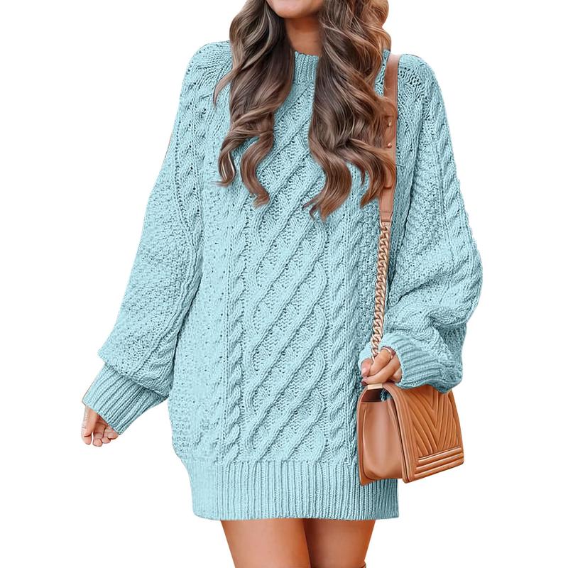 ANRABESS Women Long Sleeve Crew Neck Oversized Cable Knit Chunky Baggy Loose Pullover Tunic Mini Sweater Dress 2024 Trendy Fall Outfits Casual Womenswear