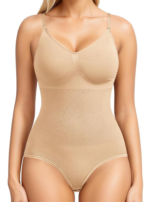 Women's Solid Adjustable Strap Cami Shapewear Bodysuit with Open Crotch Design, High Stretch Seamless Spaghetti Strap Body Shapewear Clothing for Daily Wear, Women's Shapewear