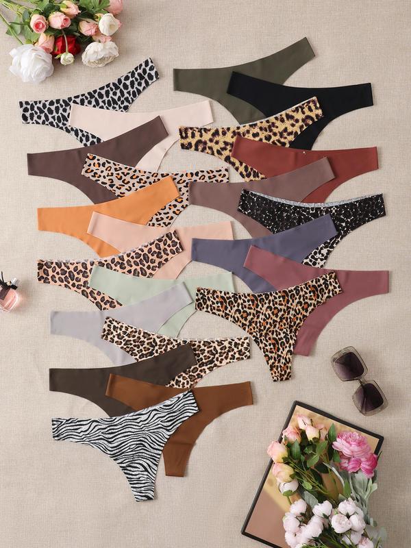 Women's Leopard & Zebra Stripe Print Thong, Soft Comfy Breathable Panties, Underwear for Women, Multicolor Knicker for Daily Wear