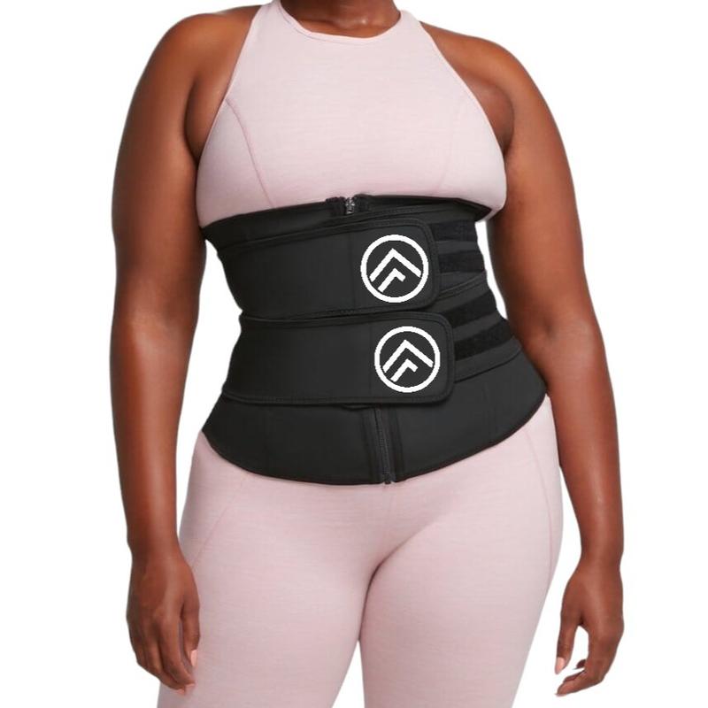 FitnFem Waist Trainer Belt Double Strap Zip Up Fajas for Women, Comfortable Compression Neoprene for Training & Gym Workouts,  Adjustable 9 Sizes, High Stretch, Breathable Nylon Underwear, Sexy Basic Shapewear.