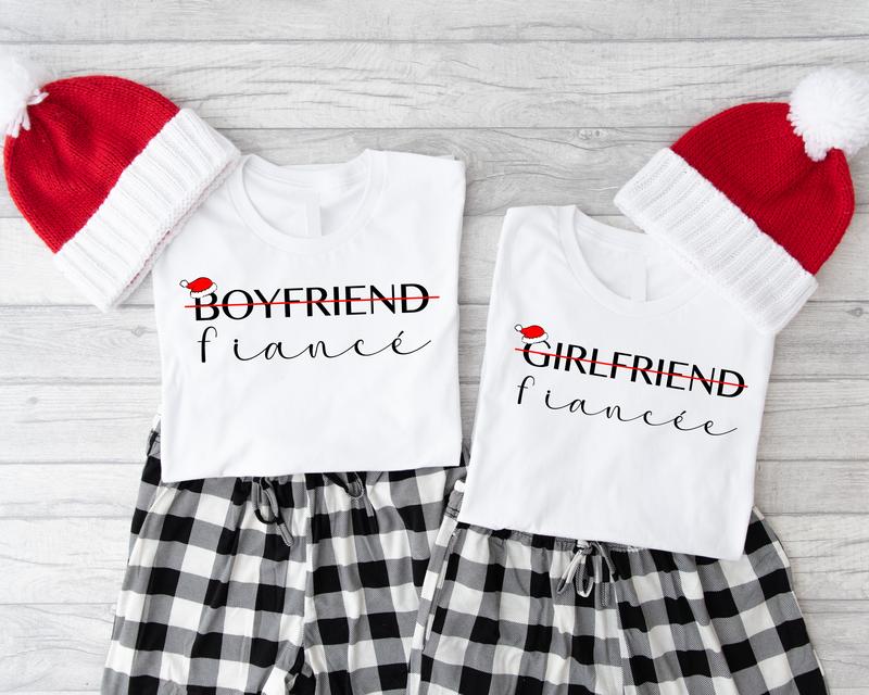 Couple Christmas Shirts, Boyfriend And Girlfriend Matching T-shirts, Fiance And Fiancee Tees, Newly Engaged Couple Christmas Matching Shirts