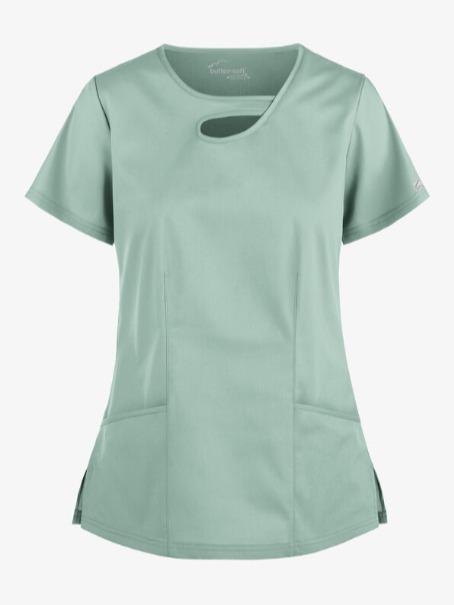 Women's Butter-Soft Stretch Scrub Top with 2 Pockets and Asymmetric Keyhole Design - Clothing, Womenswear