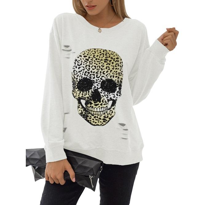 Blooming Jelly Women's Halloween Sweatshirts Skull Graphic T Shirts Long Sleeve Pullover Tops Gothic Fall Clothes