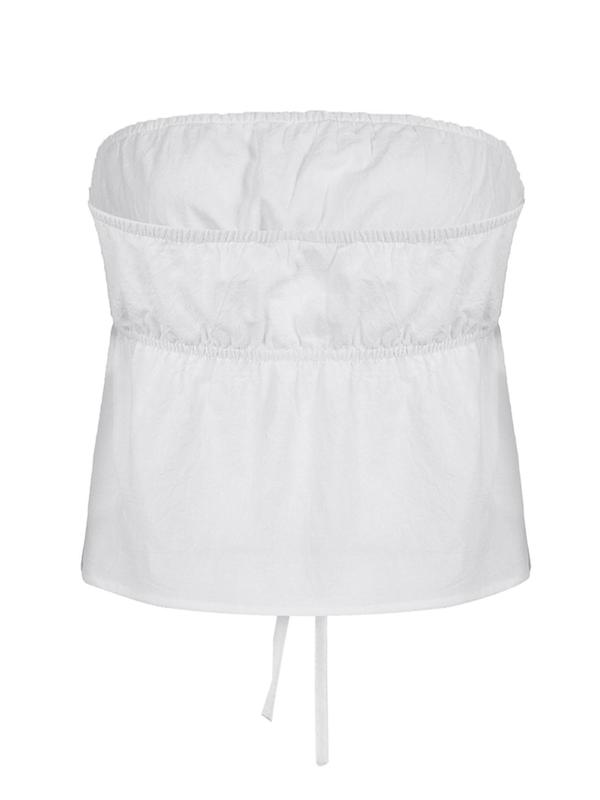 Women's Plain Drawstring Front Crop Tube Top, Y2K Fashion Strapless Top for Summer, Women's Clothing for Daily Wear