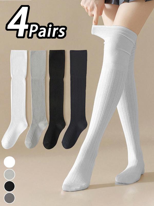 Women's Solid Over The Knee Socks, Casual Comfy Breathable Thigh High Socks for Daily Wear, Ladies Socks for All Seasons