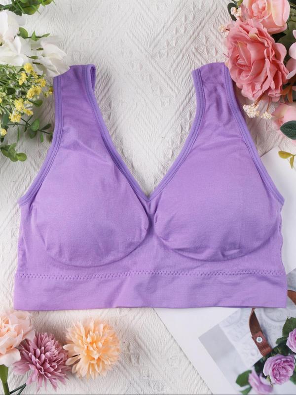  Solid Color Wide Strap Wireless Bra, Breathable Comfortable Bralette for Daily Wear, Women's Lingerie for All Seasons