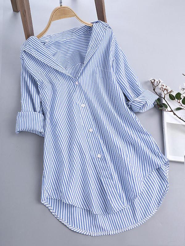 Women's Striped Print Button Shirt, Casual Long Sleeve Collared Button Up Blouse for Spring & Fall, Ladies Clothes for Daily Wear