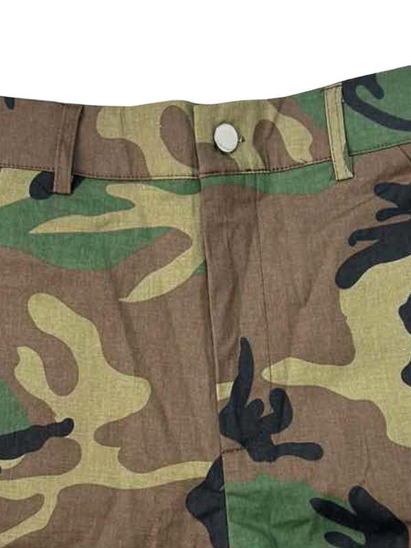 Women's Camo Print High Waist Shorts, Casual Pocket Button Design Shorts for Daily Wear, Ladies Bottoms for All Seasons