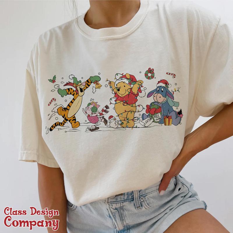 Retro Winnie Pooh Christmas Sweatshirt, Pooh Christmas Shirt, Holiday Sweater, Winter Crewneck Shirt, Christmas Family Sweatshirt